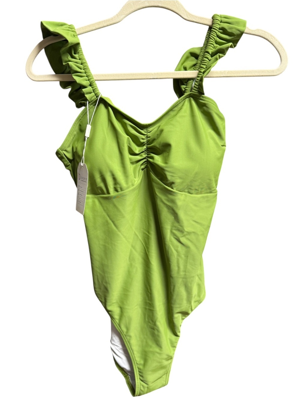 NWT IDOPIP Lime Green Retro Ruffle One Piece Swimsuit M